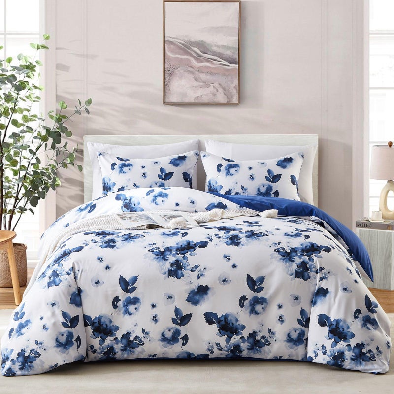 Cupocupa Duvet Cover Full Size Set Boho Floral Pattern Full Duvet Cover Set for Full Size Bed Vintage Soft Bedding Leaf Print Duvet Cover with Pillowcases - Image 2